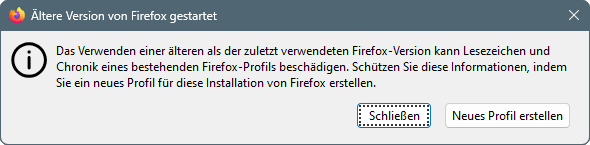 Ältere Version von Firefox gestartet